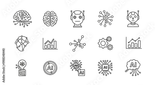 Conceptual outline of artificial intelligence and machine learning technology in a graphic icon