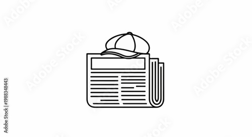 Newspaper folded with a baseball cap on top