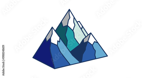 Stylized mountain range illustration with abstract design and vibrant shades of blue and teal