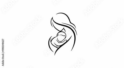 Abstract outline of a mother holding her baby