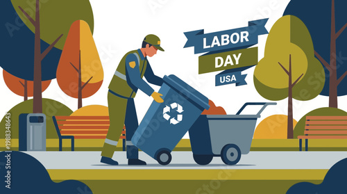 Labor Day USA Illustration with Sanitation Worker in Public Park
