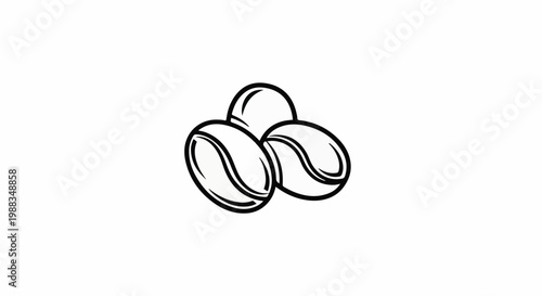 A stylized black and white illustration of three coffee beans