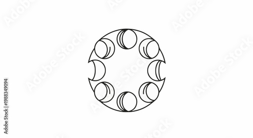 Abstract circular design featuring eight crescent moon phases