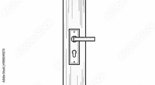 A detailed illustration of a door handle and keyhole on a wooden door