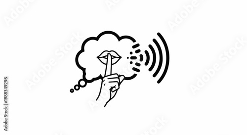 A drawing of lips making the shush gesture within a thought bubble