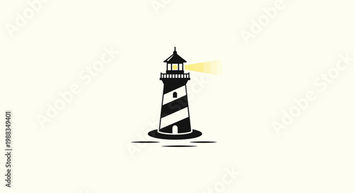 Minimalist lighthouse graphic on a light background with illuminated beam of light