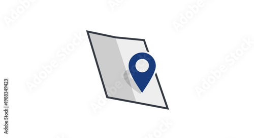 Minimalist map icon with location marker on white background for travel or navigation