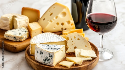 Assorted cheeses with red wine tasting