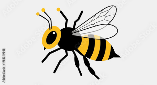 Graphic illustration of a bee, featuring vector art with a clean and minimalistic design