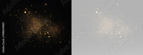Obraz na plátně Golden magic dust particles with glowing sparkles, abstract glitter spray and bo