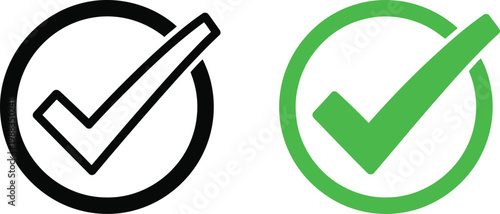 A digital illustration featuring two distinct checkmark symbols inside circular border outlines Vector