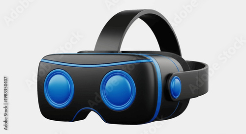 Contemporary VR Headset with Black and Blue Accents on a Plain Background