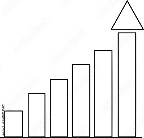 A simple black and white line drawing of a bar chart showing a steady upward growth trend line Vector