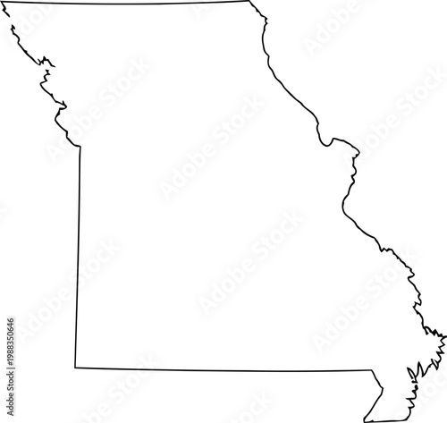 A simple black and white outline map showing the geographical borders of the state of missouri Vector