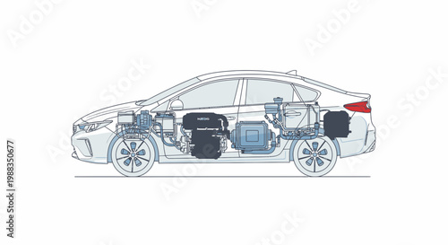 Automotive Engineering Illustration - Hybrid Vehicle Components