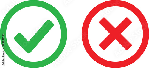Green check mark and red x symbol representing a choice between correct and incorrect options Vector