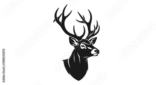 Majestic Stag Head Silhouette with Antlers.