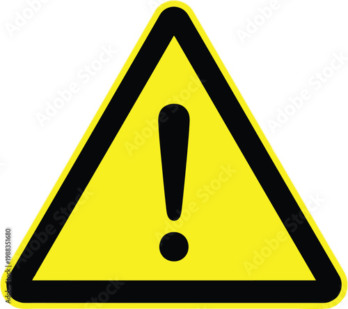 A standard yellow warning triangle sign featuring a bold black exclamation mark centered inside Vector