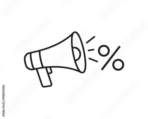 Megaphone Icon with Percentage Symbol Representing Marketing, Sales, and Promotions