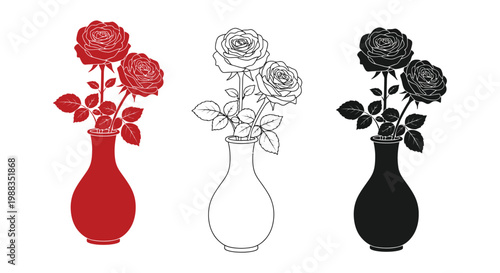 Rose flower vector illustration in vase with different color variations