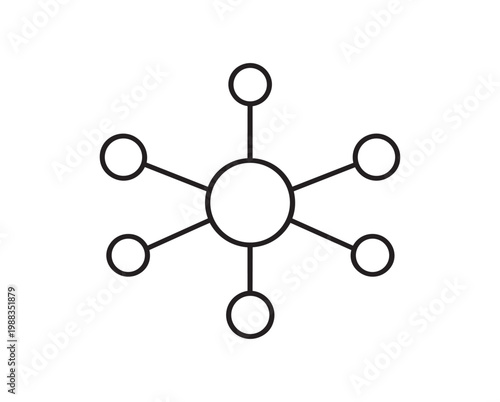 Minimalist Outline of Central Hub with Six Connected Nodes in Network Diagram