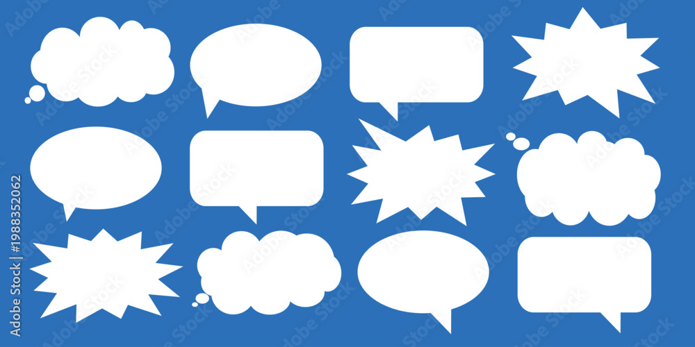 Obraz premium A set of chat box designs for comments on social media or comics. Vector designs of speech bubbles, text boxes, and conversation chat columns in comics. 