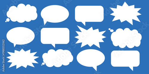 A set of chat box designs for comments on social media or comics. Vector designs of speech bubbles, text boxes, and conversation chat columns in comics.	
