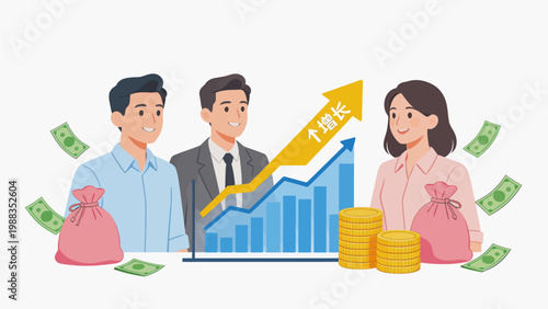 Business growth chart with people