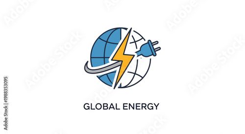 Global energy transition icon featuring earth, lightning bolt, and power plug for design use