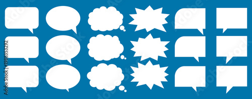 A set of chat box designs for comments on social media or comics. Vector designs of speech bubbles, text boxes, and conversation chat columns in comics.	
