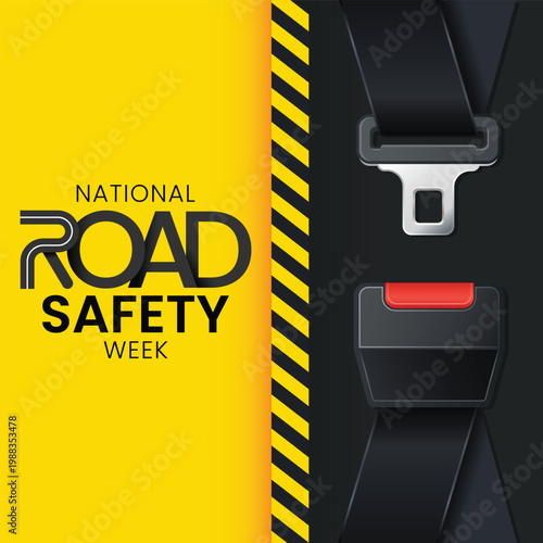 Vector illustration on the theme of National Road safety week, focusing on celebrating road safety heroes and promoting safe, sustainable transport. Vector illustration