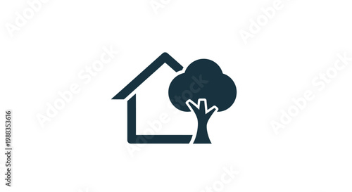Minimalist icon of a house combined with a tree, representing home and nature