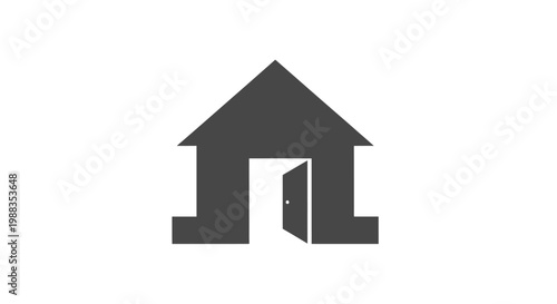 Minimalist Silhouette of a House with an Open Door Isolated on a White Background