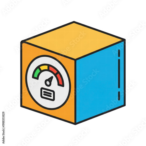 Performance data optimization concept with gauge on cube icon