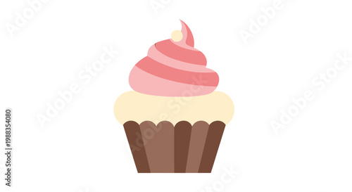 Illustration of a delectable cupcake featuring pink frosting on a white backdrop