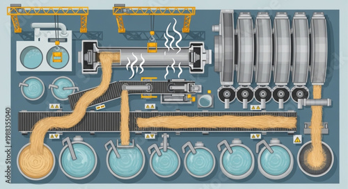 Industrial Brewery Production Line Illustration.