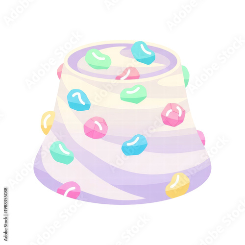 Pastel layered cake with colorful jelly beans illustration