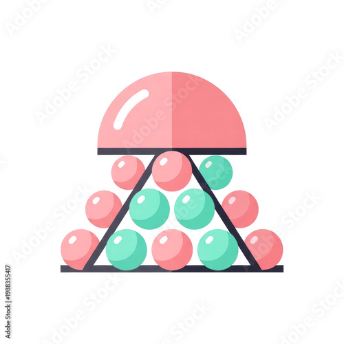 Gumball machine with colorful candy balls flat design