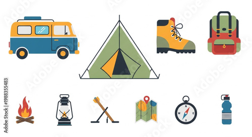 Camping and outdoor adventure equipment collection.
