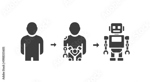 Illustration depicting human transformation into a robotic form, showcasing evolution