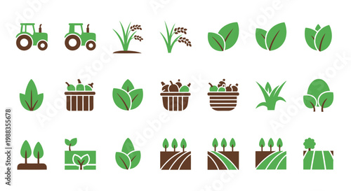 Set of farming and agriculture icons in minimalist design style for various applications