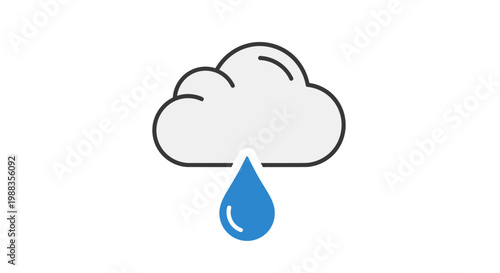 Simple illustration depicting a cloud and a raindrop, suitable for weather concepts