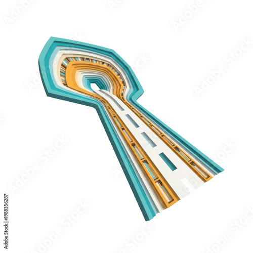 Stylized layered road into abstract keyhole tunnel