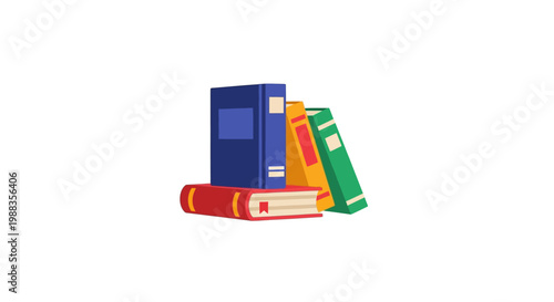 Stacked colorful books illustration on a white background showing knowledge and education no comma