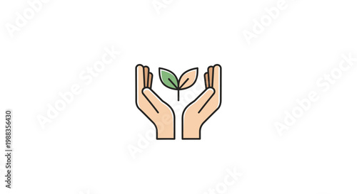 Illustration depicting hands cradling a plant representing care and environmental conservation