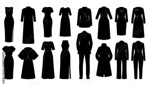 Detailed Clothing Silhouettes Vector Collection Fashion Apparel Icons Men and Women
