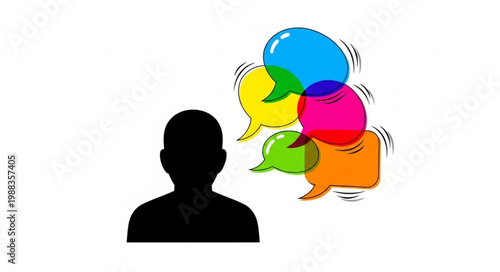 Man with colorful speech bubbles.