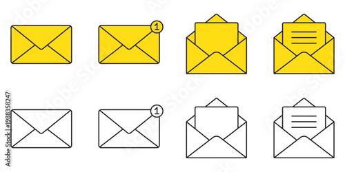 Envelope icon set. Email vector set. Isolated mail line icon set. Send mail to address inbox.