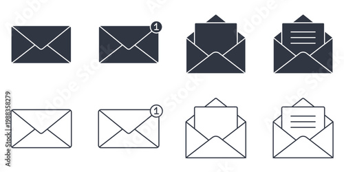 Envelope icon set. Email vector set. Isolated mail line icon set. Send mail to address inbox.