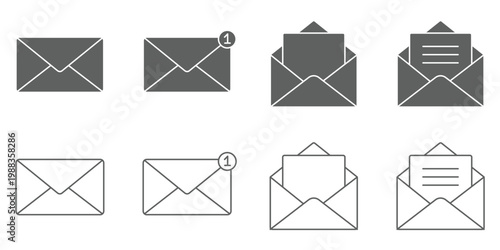Envelope icon set. Email vector set. Isolated mail line icon set. Send mail to address inbox.